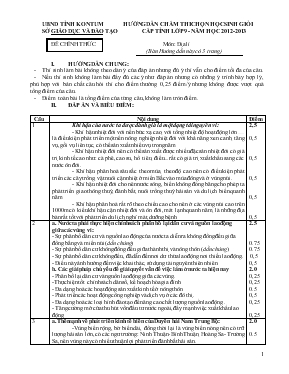 Hướng dẫn chấm thi chọn học sinh giỏi cấp tỉnh lớp 9 - Năm học 2012-2013 môn Địa Lí